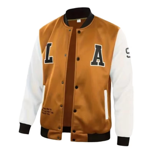 Wholesale Hot Trending <b>Men</b> Casual Woven Coated Stand Collar Breathable Varsity Bomber <b>Jacket</b> Zipper Closure Front Logo <b>Letter</b> - Product Image 5