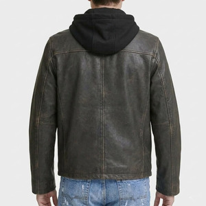 Veste en cuir véritable pour homme avec logo personnalisé, veste bomber vintage à capuche, coupe-vent, veste de motard - Product Image 4
