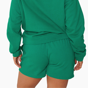 <b>Women's</b> Oversized <b>Green</b> Hoodie Set Solid Color <b>Fleece</b> Cotton Shorts Matching Outfit Winter Casual Long Front Logo - Product Image 5