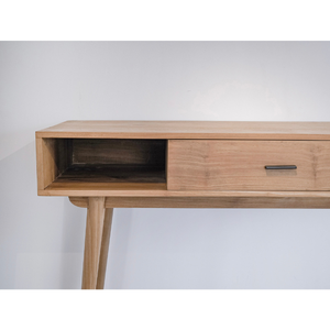Mesa Consola Aria de Madera de Teca Sólida con Acabado Natural y Cajón con Tirador Metálico para Entrada - Product Image 3