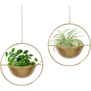 Ensemble de 2 pots suspendus en métal minimaliste moderne, ronds, noirs, en fer, pour décoration intérieure, extérieure, maison, bureau, jardin - Product Image 3