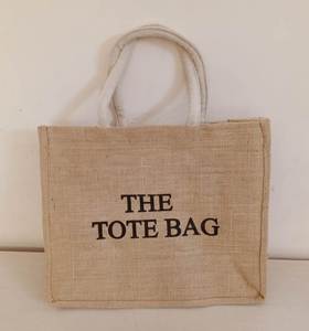 Ecofriendly natural jute <b>tote</b> <b>bag</b> with <b>sturdy</b> soft handles spacious design and classic text print perfect for shopping travel - Product Image 1