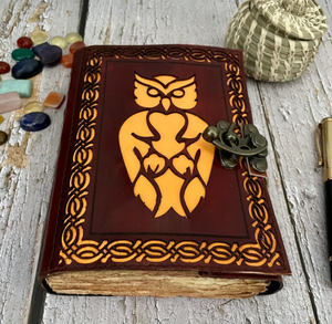 Handmade Leather Owl <b>Journal</b>: Embossed <b>Writing</b> Notebook (7x5 Inches) - Product Image 4