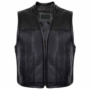 Chaleco de Motociclista de Cuero Genuino para Hombre, Estilo Biker, Transpirable, con Cierre de Cremallera, Sin Mangas, Servicio Personalizado OEM - Product Image 1