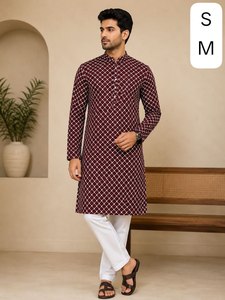 Conjunto de Kurta y Pijama de Algodón Grueso para Hombre con Bordado de Hilo |   Ropa Étnica Premium - Product Image 4
