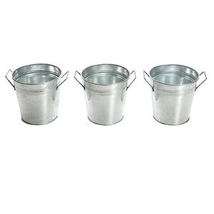 Paquete de 3 Cubos Metálicos Galvanizados Pequeños con Asas, Cubos de Hierro Plateados para Recuerdos de Fiesta, Centros de Mesa para Bodas - Product Image 1