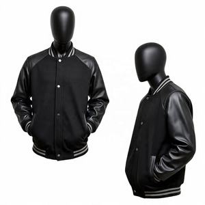 Blouson universitaire noir pour homme, imperméable, respirant, réversible, couleur unie, fermeture boutonnée, décontracté, streetwear d'hiver - Product Image 2
