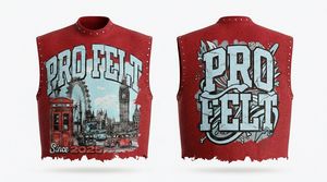 Chaleco Gráfico Personalizado de Manga Corta Pro Felt para Hombre, Estilo Urbano, Diseño de Logotipo Personalizado, Bajo Desgastado, Camiseta con Tachuelas, Bambú/Algodón - Product Image 5