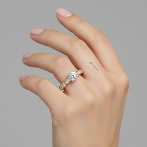 Stonewels Beaded Bezel Side Stone Engagement <b>Ring</b> Solid Gold | for Certified Lab Grown Diamond | Rose Gold Plated Luxury Prong - Product Image 3