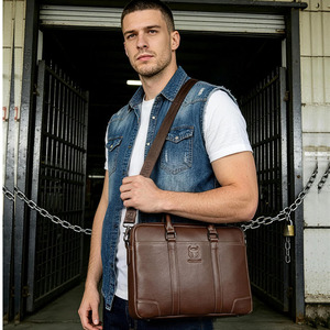 Bolsos BULLCAPTAIN para hombre, bolsos para portátil, maletines de oficina, bolsos de mensajero, maletín de cuero para portátil, maletín de cuero de primera calidad para hombre - Product Image 2