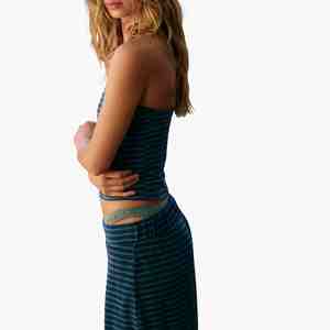 New Arrival Women Striped Tube Top And Wide Leg Pants <b>Set</b> Loose Fit Cotton Casual Spring Summer 2 <b>Piece</b> Lounge Wear <b>Sets</b> Women - Product Image 3