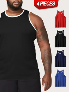 Débardeurs à col rond grande taille pour hommes en coton/polyester 100% tricot légèrement extensible de couleur unie sans manches - Product Image 4