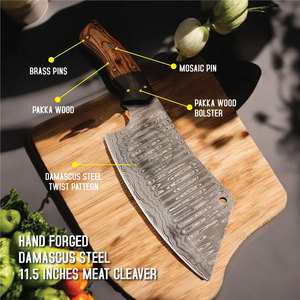 Brand New Edition Handmade Damascus Steel Raindrop Chef Cleaver Knife w/Exotic Wood Handle 12" Extra Sharp Kitchen Chopper Knife - Product Image 1