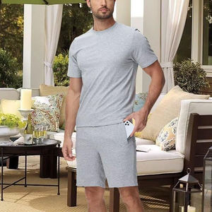 ชุดกีฬาฤดูร้อนแขนสั้นระบายอากาศได้ดีสำหรับผู้ชาย ชุดชายหาด เสื้อยืดและกางเกงขาสั้นผ้าฝ้ายโพลีเอสเตอร์น้ำหนักเบา ชุดสองชิ้น - Product Image 3