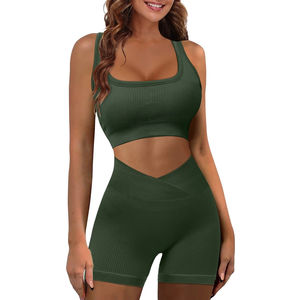 Conjunto Deportivo para Mujer, 2 Piezas, Top y Pantalones Cortos, Ropa Deportiva, Servicio de Logotipo Personalizado, OEM, Conjuntos de Yoga para Mujer - Product Image 1