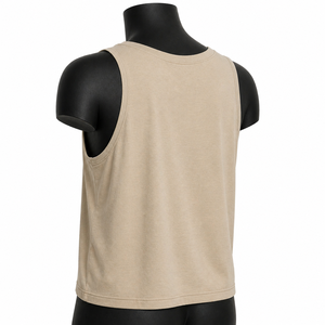 Camiseta sin mangas de color sólido para mujer, cuello redondo, transpirable, tejido de punto, largo regular, beige, 100% algodón, deportiva, jersey de 180g - Product Image 2