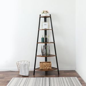 Scaffale Angolare Industriale a 5 Ripiani Effetto Legno per Esposizione e Supporto per Piante/Fiori - Product Image 2
