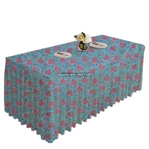 Beautiful Floral Hand Block Printed <b>Rectangle</b> Cotton Table Cover Woven Technique For Home And Parties Pure Cotton Fabric - Product Image 1