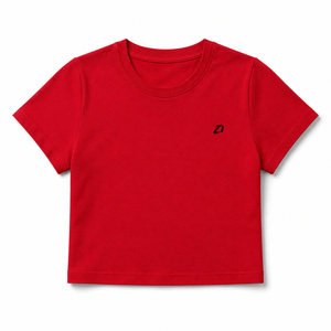 Camiseta Corta Roja Ajustada para Mujer, Cuello Redondo, Manga Corta, Estilo Baby Tee, Ropa Deportiva de Verano, Casual Chic, Ropa de Club de Verano, Top Personalizado - Product Image 3