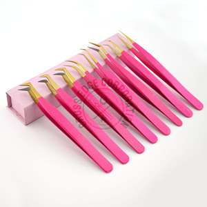 Professional Lash Applicator Hot Pink Tweezers Gold Tip Lash Holder Wholesale Lash Extension Tweezers Private Label Stainless - Product Image 1