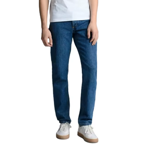 Jean en denim pour homme de haute qualité, taille haute, coupe droite, écologique, délavage foncé, mélange élasthanne/coton - Product Image 3