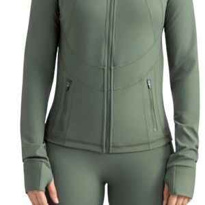 Olive Green <b>Women's</b> Fitted Cropped <b>Jacket</b> Zip Front High Collar Long Sleeve Stretch Activewear Top Casual Workout Sportswear - Product Image 5