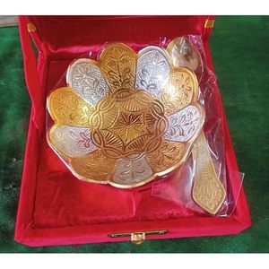 Ensemble de bols en argent allemand traditionnel avec cuillère en laiton poli, faits à la main, légers, durables, non toxiques, coffret cadeau, mariage - Product Image 3