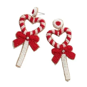 Pendientes Colgantes con Cuentas en Forma de Corazón y Bastón de Caramelo, Joyería de Moda para Fiesta para Mujer, Rojo Blanco, Imitación de Perla, Cristal, Diamantes de Imitación, Lindos - Product Image 1