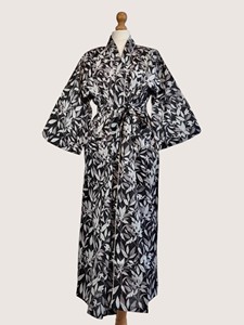 Bata Larga Estampada Floral para Mujer, Manga Larga, Cuello Mandarín, 100% Algodón, Suave, Informal, para Primavera - Product Image 5