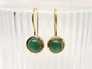 Green Tourmaline <b>Earrings</b> Handmade Cabochon 925 Sterling <b>Silver</b> 14K Gold Plated Jewelry Gift For Women - Product Image 6