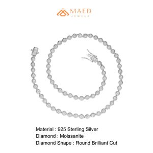 925 Silver Hiphop Round Bead Moissanite Luxury Tennis Chain Iced Out <b>Statement</b> <b>Necklace</b> for Women & Men Party Engagement Gift - Product Image 6