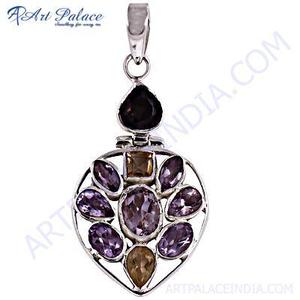 Nuevo colgante de plata con abalorio de flor de diseño con amatista - Product Image 1