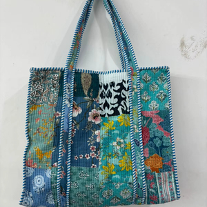 Bolsa de Mano Grande Acolchada de Algodón, Reversible, Ecológica, para Uso Diario, Estilo Jhola, Elegante, para Dama, Material de Algodón - Product Image 1