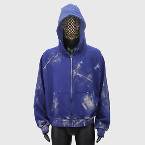 Sudadera con capucha unisex de felpa francesa 100% algodón, con cremallera, efecto desgastado y lavado, anti-bolitas, teñido anudado, de alta calidad y personalizada. - Product Image 1