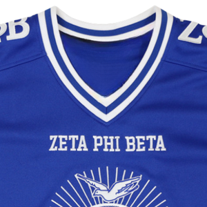 Maillot de football bleu roi avec le blason de Zeta Phi Beta, col en V pour femme, maillot de sororité ZPB, chemise athlétique, vêtements grecs, style HBCU - Product Image 5