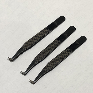Black Stainless Steel Eyelash Extension Tweezers Set Fiber Tip Precision Volume Lash Applicator <b>Tool</b> Custom Logo - Product Image 5