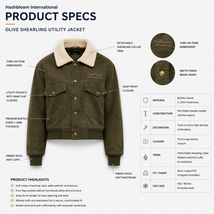Blouson Bomber Femme en Daim de Buffle Épais, Coupe Boxy Courte, avec Col Bordé de Fourrure, Doublure en Polyester, Fabricant OEM - Product Image 5