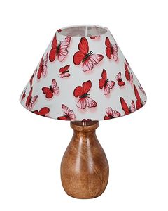 Aqdus Saleem <b>Butterfly</b> Print Modern Fabric <b>Lampshade</b> Table Lamp Wooden Base Decorative Bedside Light Home Decoration (Model - Product Image 1