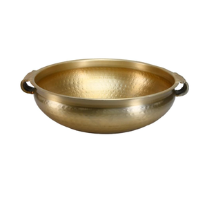 Bol rond décoratif en laiton massif doré martelé pour servir les aliments et les fruits, idéal pour la table, le comptoir et la décoration de table à manger - Product Image 5