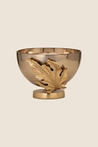 Bol sur piétement de luxe fait main en laiton finition dorée, motif feuille botanique, décoration automne, bol de présentation moderne métallique doré écologique - Product Image 2