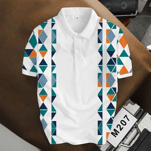 Polo moderne personnalisé pour homme – Tenue d'été en toile de coton respirante à imprimé triangle abstrait - Product Image 2