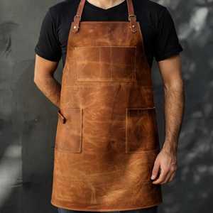 Custom Logo Leather <b>Apron</b> for Chef Kitchen <b>BBQ</b> Grill OEM ODM Wholesale Bulk Supplier Premium Leather <b>Apron</b> LPN-0299 - Product Image 4