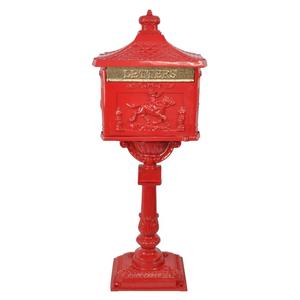 Boîte aux lettres antique avec support sur pied, revêtement rouge, résistante aux intempéries, boîte postale personnalisée à fixation au sol, boîte à lettres décorative pour fournitures de jardin - Product Image 2