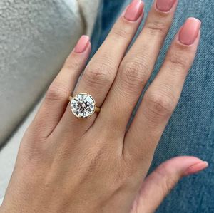 3.0 Carat Round Brilliant Cut Lab Grown Diamond IGI Certified <b>14K</b> <b>Gold</b> Plated Luxury Engagement Wedding & Party <b>Ring</b> - Product Image 2