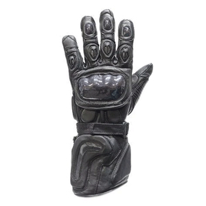 Padded Wrist <b>Leather</b> Motorbike <b>Gloves</b> Gauntlet <b>Black</b> Full Finger <b>Leather</b> Motorcycle Auto Racing Wear <b>Gloves</b> For <b>Men</b> - Product Image 2