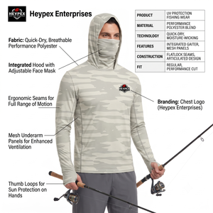 Chemise de pêche unisexe à manches longues à séchage rapide avec protection UV et masque intégré camouflage - Product Image 5