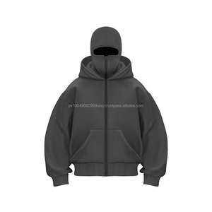 Sudadera con capucha y pasamontañas de algodón estampado Y2K para hombre, estilo urbano casual, con cremallera completa y diseño de doble capucha a la moda - Product Image 3