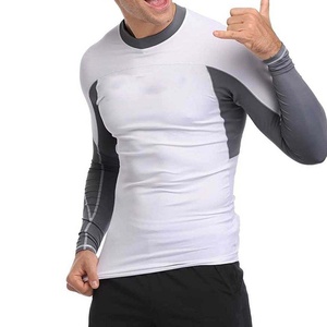 Men's White Gray Long Sleeve Compression Rash Guard Quick Dry <b>Athletic</b> Shirt Full Sleeve Spandex Polyester Workout Top - Product Image 5