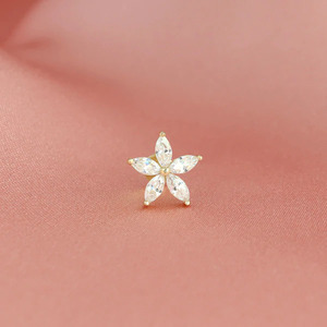 14K Solid Gold Marquise Diamond Labret Tier-1 Source | Precision Jewelry Factory | OEM Internal Threaded Flat <b>Back</b> <b>Earring</b> Bulk - Product Image 4