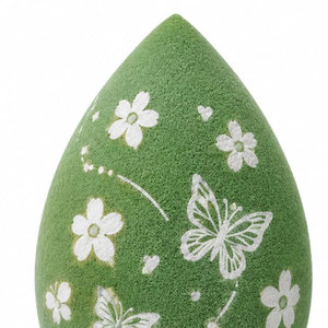 Éponge de maquillage verte avec motif floral blanc, éponge de beauté sans latex, applicateur de fond de teint cosmétique - Product Image 4